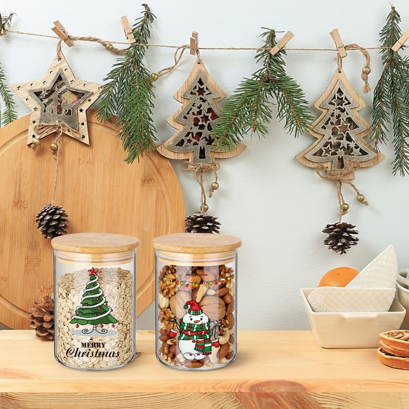 Suclain 6 Pcs Christmas Glass Storage Jars with Lid 19