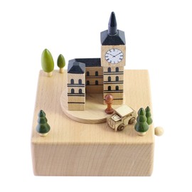Cute Quality Made Wooden Musical Box Featuring London Big Ben With Small, Moving Magnetic Car | Plays "Castle in The Sky" Song