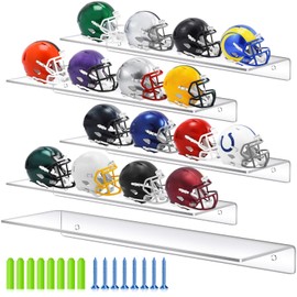 Colingmill 4 Pieces Wall Mount Pocket Size Helmet Display Racks 9.84 x 3.15 x 1.06 Inches Acrylic Pocket Size Football Helmet Display Racks 16 Team for Collecting Game Helmets