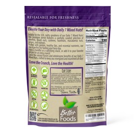 BetterFoods Daily 7 Mixed Nuts, Almonds, Brazil Nuts, Cashews, Hazelnuts, Macadamias, Pecans, Walnuts, 5g Plant Protein, 4g Net Carbs, Sodium-Free, Keto-Friendly, Vegan, Gluten-Free, 20oz, Pack of 1