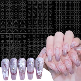 Vezocim 6 Sheets Airbrush Stencils Nail Stickers Butterfly Flower Moon Star Heart Cross French Nail Decals Printing Template Stencil Tool DIY Nail Designs Nail Art Decorations