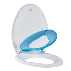 Elongated Toilet Seat for Adult/Child, Built-In Potty Training Seat, Soft Quiet Close Non-Slip Seat, Easy to Install & Clean, Magnetic Kids Seat and Cover for Elongated Oval Toilets, 19" Blue Color