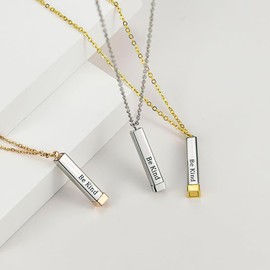 Be Kind Of A B Necklaces For Women, Hidden Message Necklace, Best Friends Sorority Sisters Friendship Jewelry Gift, Square Tube Pendant with Hidden Message Strap Friendship Gift