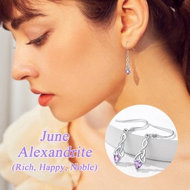 Sterling Silver Celtic Knot Earrings Dangling, Women's June Birthstone Dangle Earring, Birthday Gifts for Women Ladies