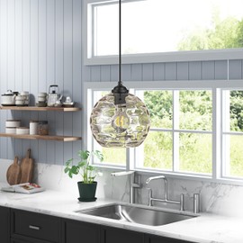 Aiwen Modern Kitchen Island Pendant Light Fixtures 7.8 inch Hand Blown Black Grey Glass Pendant Lighting 1-Light Farmhouse Globe Hanging Ceiling Light Over Table Sink Dining Room E26