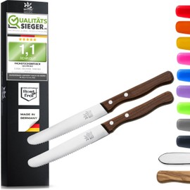 SOLINGEN| Frühstücksmesser & Brötchenmesser - Tafelmesser & Brotzeitmesser - Wellenschliff | Made in Germany, rostfreie, eisgehärtete & scharfe Messer/Serie LOOK - (Buchenholz)