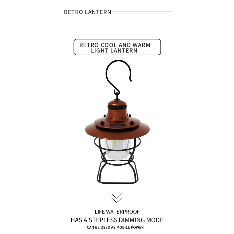 Outdoor Camping Lantern Portable Retro Camping Tent Light USB Rechargeable