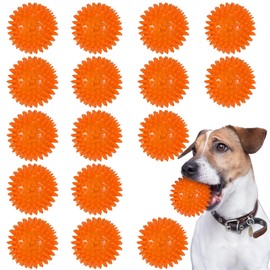 Syhood 16 Pack Squeaky Dog Balls 2.5'' Spiky Dog Ball Toys TPR Rubber Balls Squeaky Spike Chew Ball for Teething Interactive Fetch Toys for Small Medium Dogs Puppy Pet (Orange)