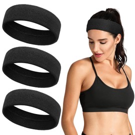 Tumurup Sweatband Forehead, Sports Headband Men Women Sweat Absorption Breathable Headbands Non-Slip Sweatbands Head Elastic Hair Band for Running Tennis Gym 3 Pieces Black
