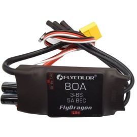 FLYCOLOR 80A ESC 3-6S Electric Speed Controller 5v/6v/7.4v 5A BEC with XT60 & 3.5mm Bullet Plugs for RC Drone Airplane Brushless Motors