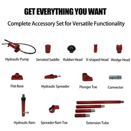 GarveeTech 10 Ton Porta Power Kit - 15-pcs Hydraulic Ram, Auto Body Frame Repair, 22,000 lbs Capacity, Carrying Case, Red