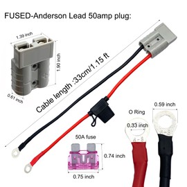 2 Pcs 600V 50Amp Battery Cables Quick Connectors,10 Guage 1.15 Ft Battery Cables with O Ring and Fuses for Battery Power Transfer