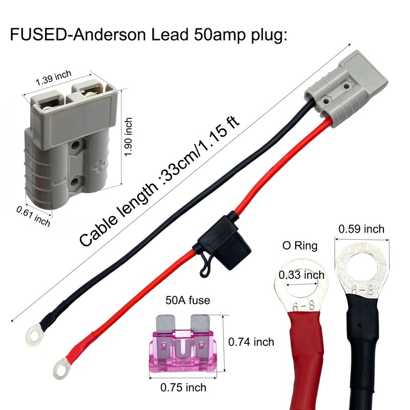 2 Pcs 600V 50Amp Battery Cables Quick Connectors,10 Guage 1.15