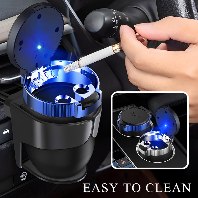 Ohleats Car Ashtray with Lid, Detachable Stainless Steel Ash Tray
