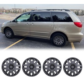 Winjet Wheel Covers Replacements 16'' Hubcaps for Toyota Sienna 2004-2010 Toyota Sienna Wheel Covers, Heavy Duty PP Material [Only Fit Iron Hub - Steel Wheel] (16 Inch Set of 4, Matte Black)