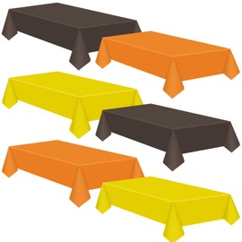 Patelai 12 Pcs Fall Thanksgiving Tablecloth 60 x 102 Inch Disposable Plastic Table Cover for Rectangle Tables Yellow Orange Brown Table Cloth for Thanksgiving Party Table Decoration Supplies
