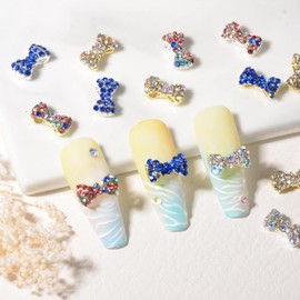 MEILINDS 30Pcs Bow Nail Charms Nail Rhinestones Crystal Valentine's Day 3D Bowknot Silver Nail Charms Jewel Rhinestones Stones for Women Girls DIY Nail Art Decorations