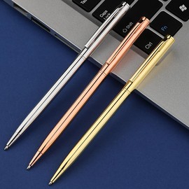 Gullor 3 Pieces Retractable Ballpoint Pen, Slim Metal Pens, 1.0mm Medium Point Black Ink, Rose Gold