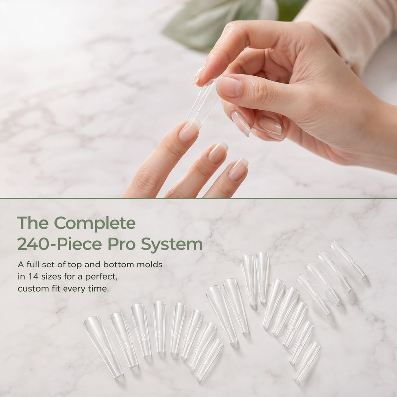 RARITYLL 240PCS Sandwich Nail Extension Mold Dual Forms, 14 Sizes