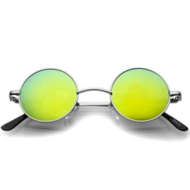 zeroUV Small Retro-Vintage Style Lennon Inspired Round Metal Circle Sunglasses (ZV - Silver Sun)