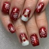 Christmas Press on Nails Short Square Xmas Fake Nails Christmas