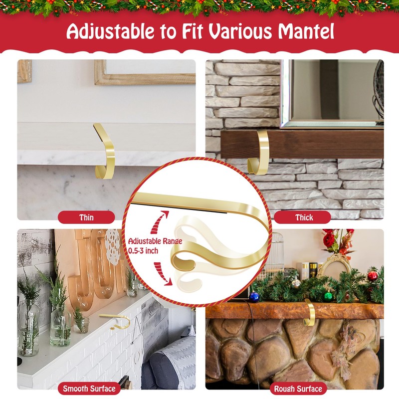 Christmas Stocking Holders for Mantle Set of 6, Non-Slip Adjustable