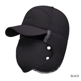 Winter 3-in-1 Thermal Fur Lined Trapper Hat with Ear Flap Face Warmer for Cycling and Mountaineering - Windproof Baseball Ski Cap