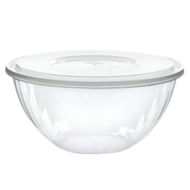 Plasticpro Disposable 96 Ounce Round Crystal Clear Plastic Serving Bowls With Lids Party Snack or Salad Bowl, Chip Bowls, Snack Bowls, Candy Dish, Salad Container Pack of 4