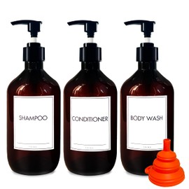 Shampoo and Conditioner Dispenser Refillable Shampoo Pump Plastic Bottles with Labels 16.9 fl oz for Bathroom Empty Body Wash Dispenser Set of 3