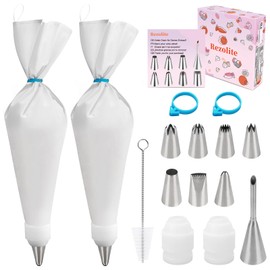 Rezolite Spritzbeutel – Spritzbeutel Mit Tüllen, 15-Teilig Spritztüllen Set mit 2 Stücke Spritzbeutels Wiederverwendbar（30CM+35CM）und 8 Edelstahl Spritztüllen, Zubehör für Torten und Backen
