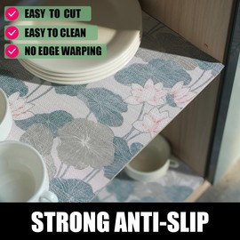 Amiitay Shelf and Drawer Liner for Cabinets, Non-Adhesive and Strong Non-Slip Lotus Flower Shelf Cabinet Drawer Liners for Kitchen,Table,Bookshelves,Waterproof Cupboard Liners,12IN x 10FT