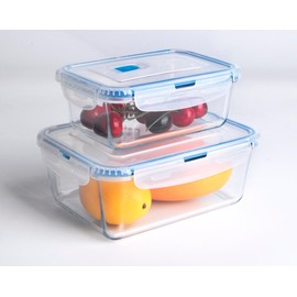 HUSANMP Borosilicate Tempered Glass Food Storage Containers with BPA-Free Lids, [2 Pack] Rectangular Airtight Food Containers (35oz+17oz). Microwave, Oven, Freezer and Dishwasher Safe.