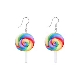 Cute Lollipop Colorful Rainbow Statement Lightweight Hook Dangle Drop Earrings for Women Little Sensitive Ear Lovely Sweet Candy Sugar Charm Hanging Dangling Hypoallergenic Fashion Jewelry Gifts Daughter Bff Xmas Party Sister (green)