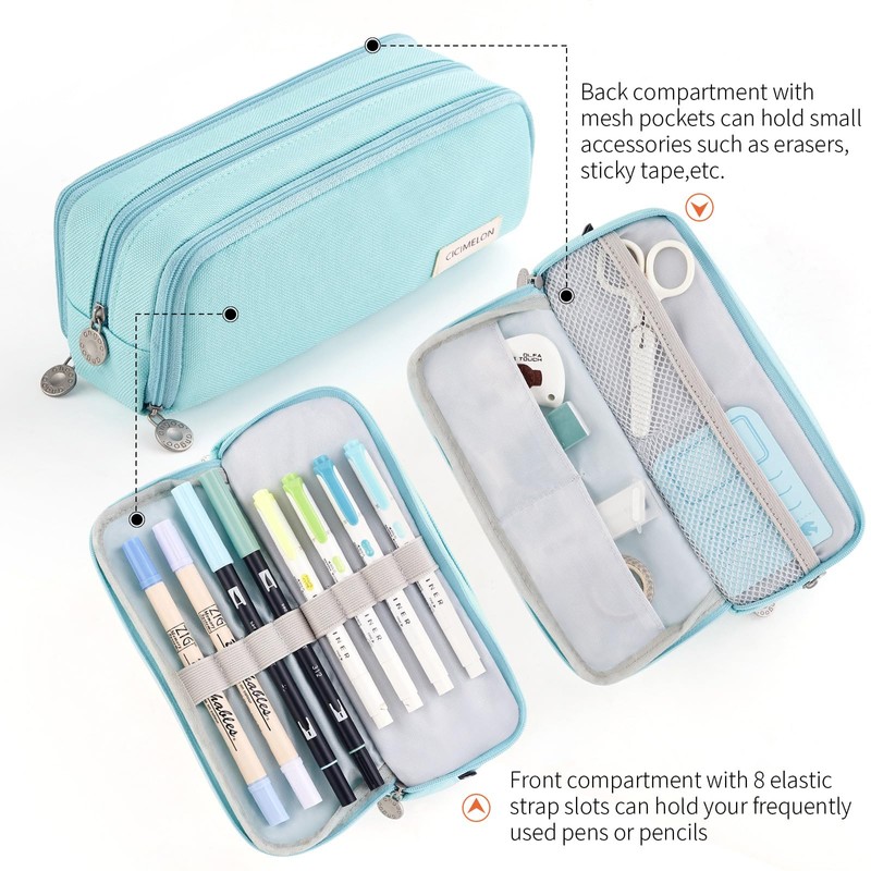 CICIMELON Pencil Case Large Capacity Pencil Pouch 3 Compartments Pencil