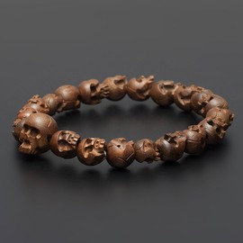 Butsudanya Takita Shoten Special Bracelet Prayer Beads Wooden Bracelet Skull Carved (Skull Carved), Tsuge Plant, 0.4 inch (10 mm) Ball, Inner Circumference: Approx. 6.9 inches (17.5 cm); Prayer Beads