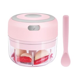 DAHOKO Electric Mini Garlic Chopper (Portable, Wireless, 100ml) with Spoon, Food Chopper Tool, Mini Chopper for Mashing Onion, Garlic, Chili, Peppers, Nuts(Pink)
