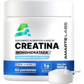 Creatina Monohidratada Amarte Labs • 300g = 60 Porciones de 5g • 100% Pura, Micronizada y Sin Sabor • Potencia Real. Resultados Sin Excusas.