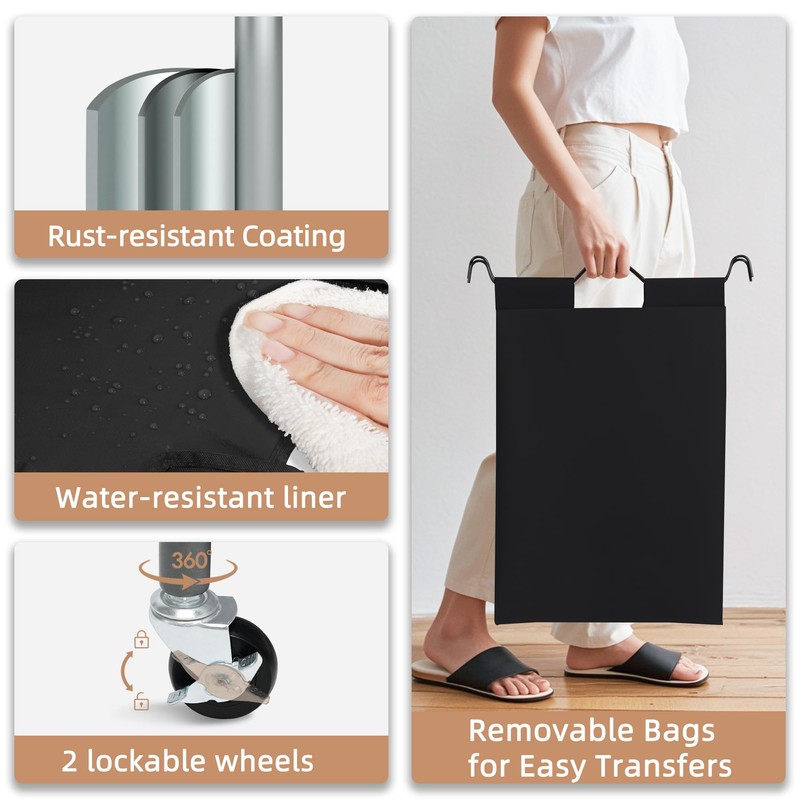 STORAGE MANIAC 5 Section Laundry Sorter, 5 Bins Rolling Separator