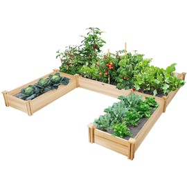 GRAFFY U-Shaped Wooden Raised Garden Beds Outdoor, Wood Elevated Planter Box, Garden Container for Vegetable Flower, Planting Bed for Grass Lawn Patio Backyard