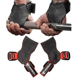 Weight Lifting Grips with Wrist Straps - Hooks, Gym Support for Weightlifting - Workout Gloves, Deadlift Straps (Medium, Black/Red)