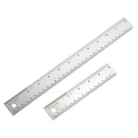 2 Pcs Stainless Steel Cork Back Ruler Straight Edge Ruler Non Slip Ruler Drafting Drawing Ruler Wood Measuring Ruler for Sewing with Inch and Centimeters