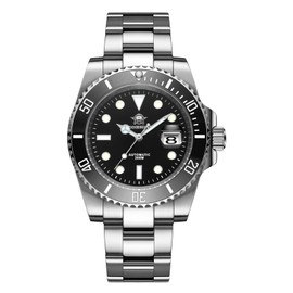 ADDIESDIVE Automatic Diver Watch for Men Steel Band Waterproof 200M Black Dial