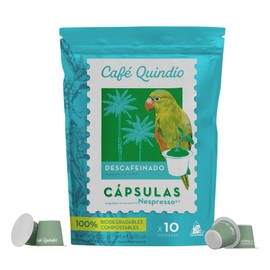 Cafe Quindio Compostable Coffee Pods, Compatible with Nespresso Original machines - Decaf Coffee, 10 Pods/Bag