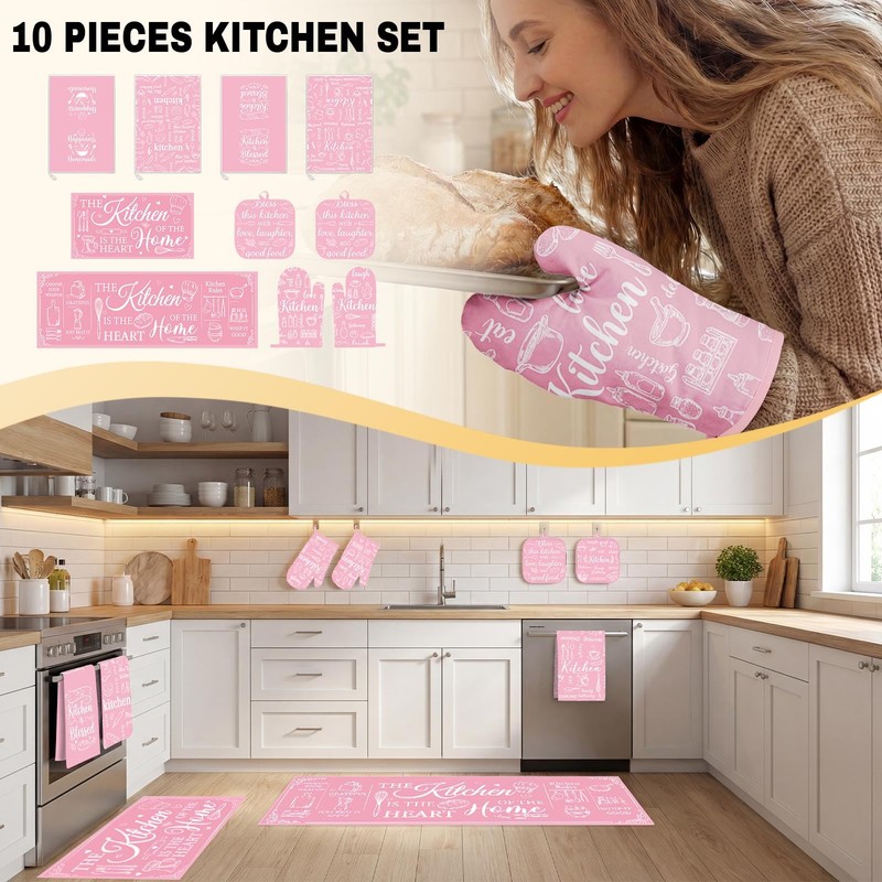 Culudea Pink Kitchen Accessories Set 10 Piece - Cute Baking