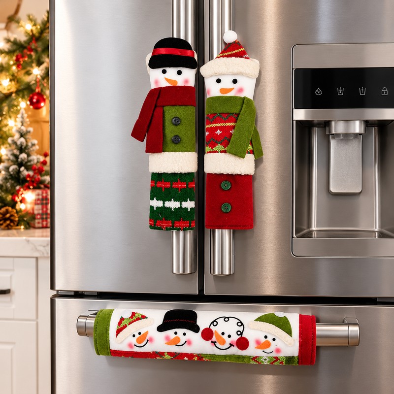 Christmas Snowman Refrigerator Handle Covers for Holiday Decorating – Plush