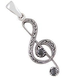 AFP AS-591 Treble Clef Pendant 925 Sterling Silver with Zirconia, Sterling Silver, Cubic Zirconia