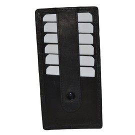 Leatherboss Genuine Leather Women's All in One Credit Business Card Case Holder Slim Zipper Wallet With a Card Protection Strap on both sides, Black