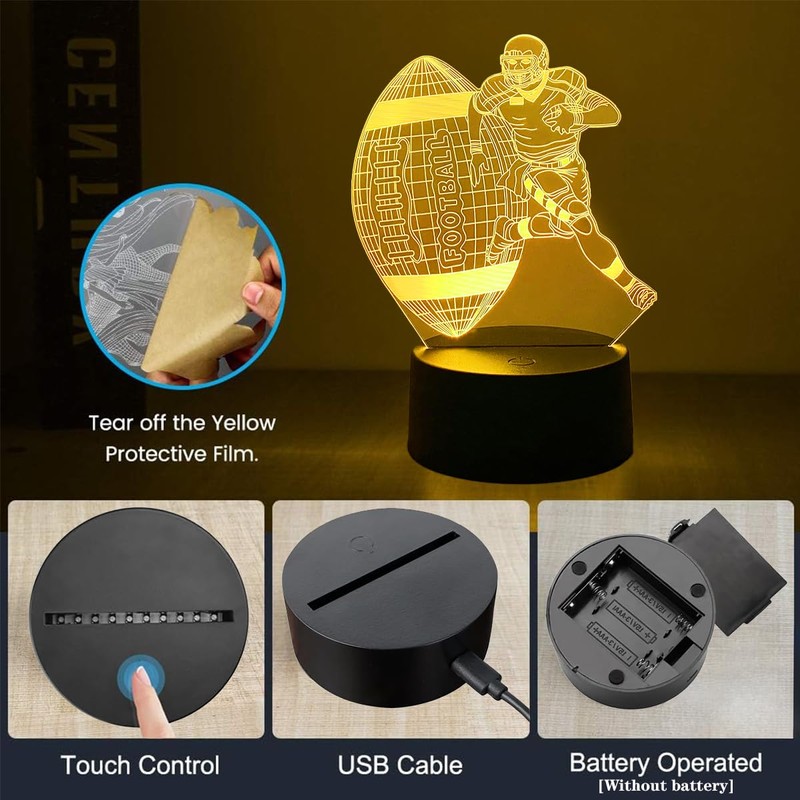 Deluisho Rugby 3D Night Light, Rugby, 3D Illusion Night Light,