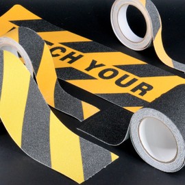 Anti Slip Safety Tape Kit [80 Grit] Watch Your Step (6" x 2') + Orange Caution [(1" x 15') + (2" x 15')] + Yellow Stripe [4" x 15'] + Black (4 Inch x 15')