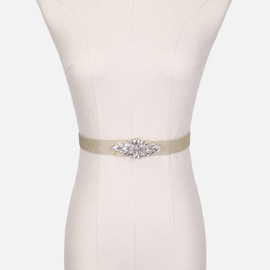 YooAi Womens Belts for Dress Fashion Rhinestone Elastic Bow Belt Skinny Waist Belt, Gold, S: Fit Waist 25"-28"